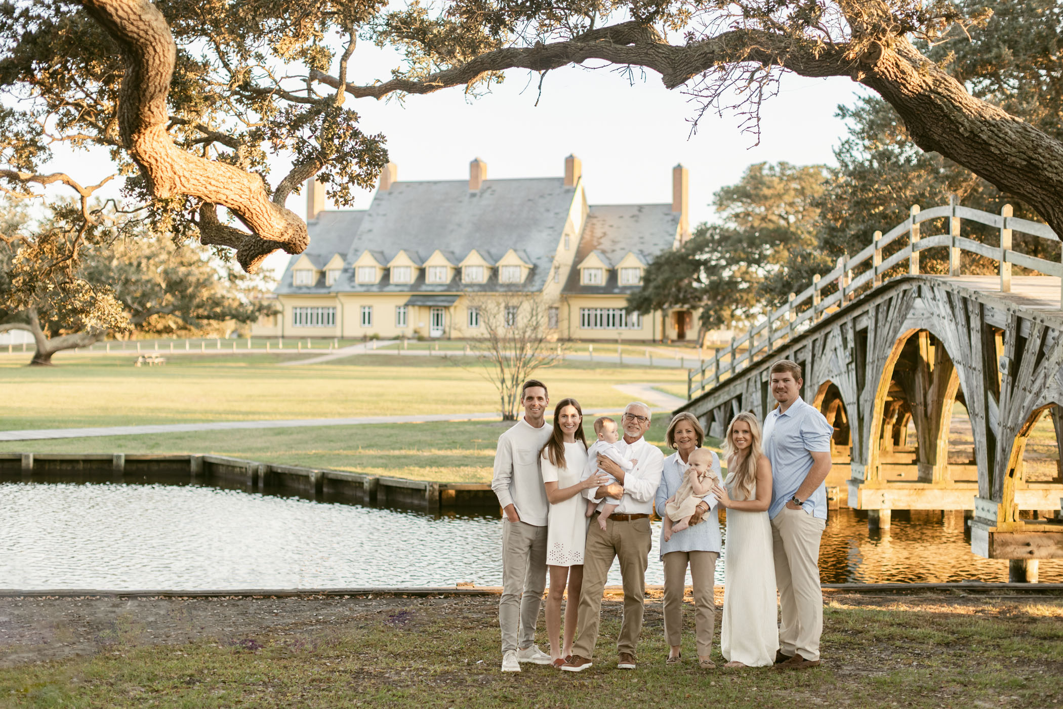 Extended family portrait at Whalehead Club in Historic Corolla Park on the Outer Banks