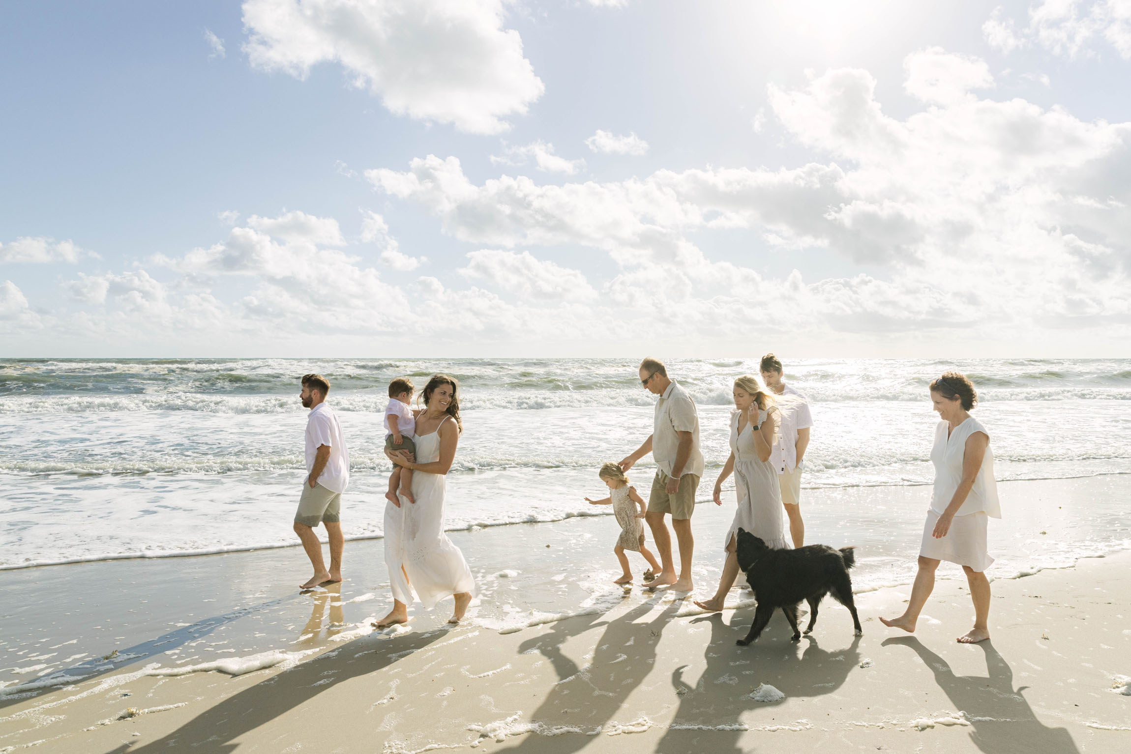 Relaxed extended family portrait on the Outer Banks shoreline