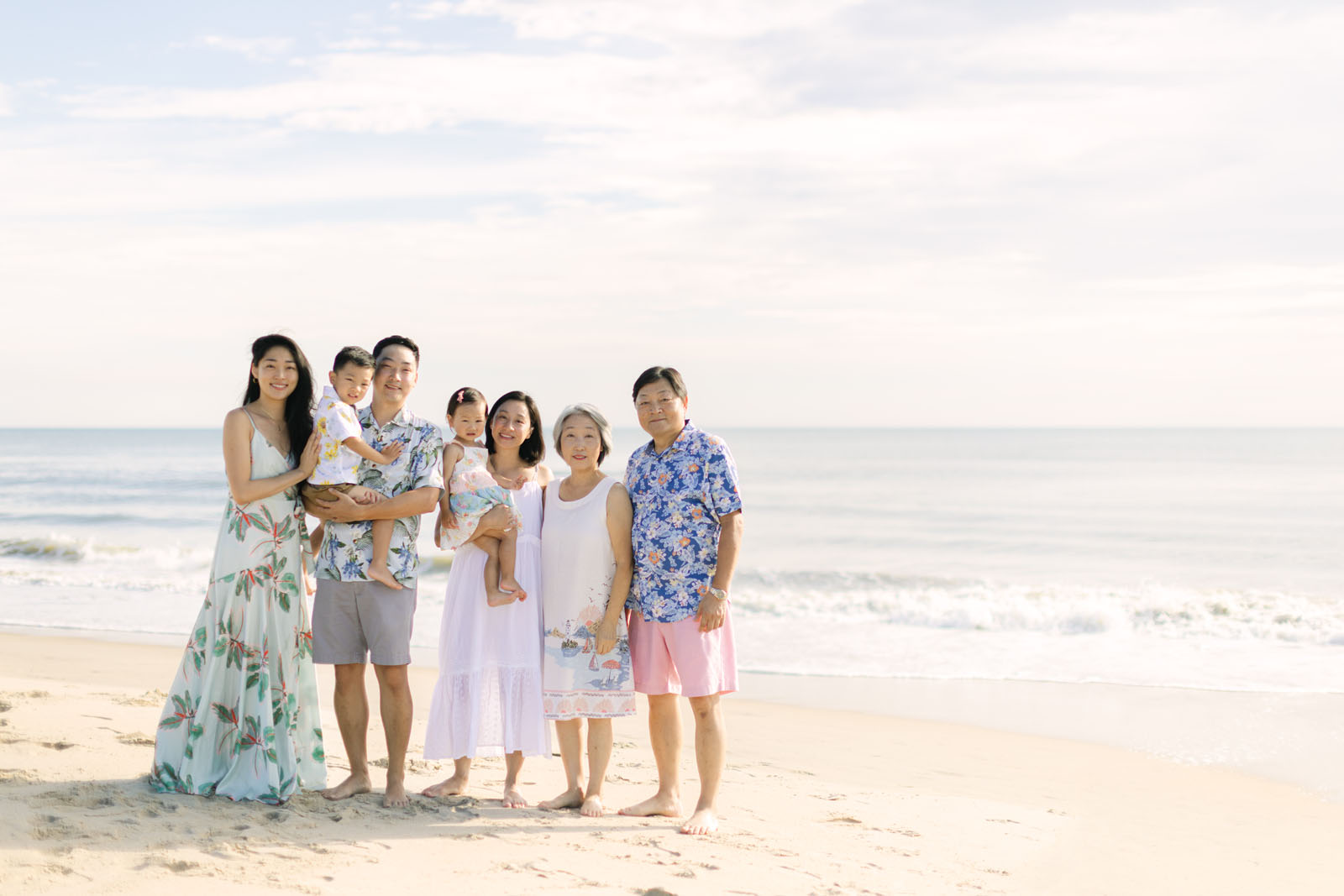 Extended family photography session on the Outer Banks beach in the morning light